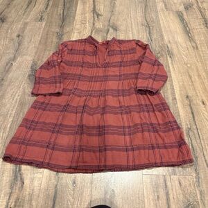 CP Shades Blue Linen Regina 3/4 Roll-Up Sleeve Tunic Top Plaid Large